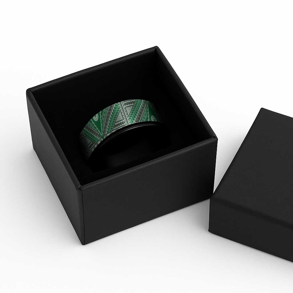 Vintage Bula Fiji Spinner Ring Green Tapa Motif Fijian Tribal Masi LT9 - Polynesian Pride