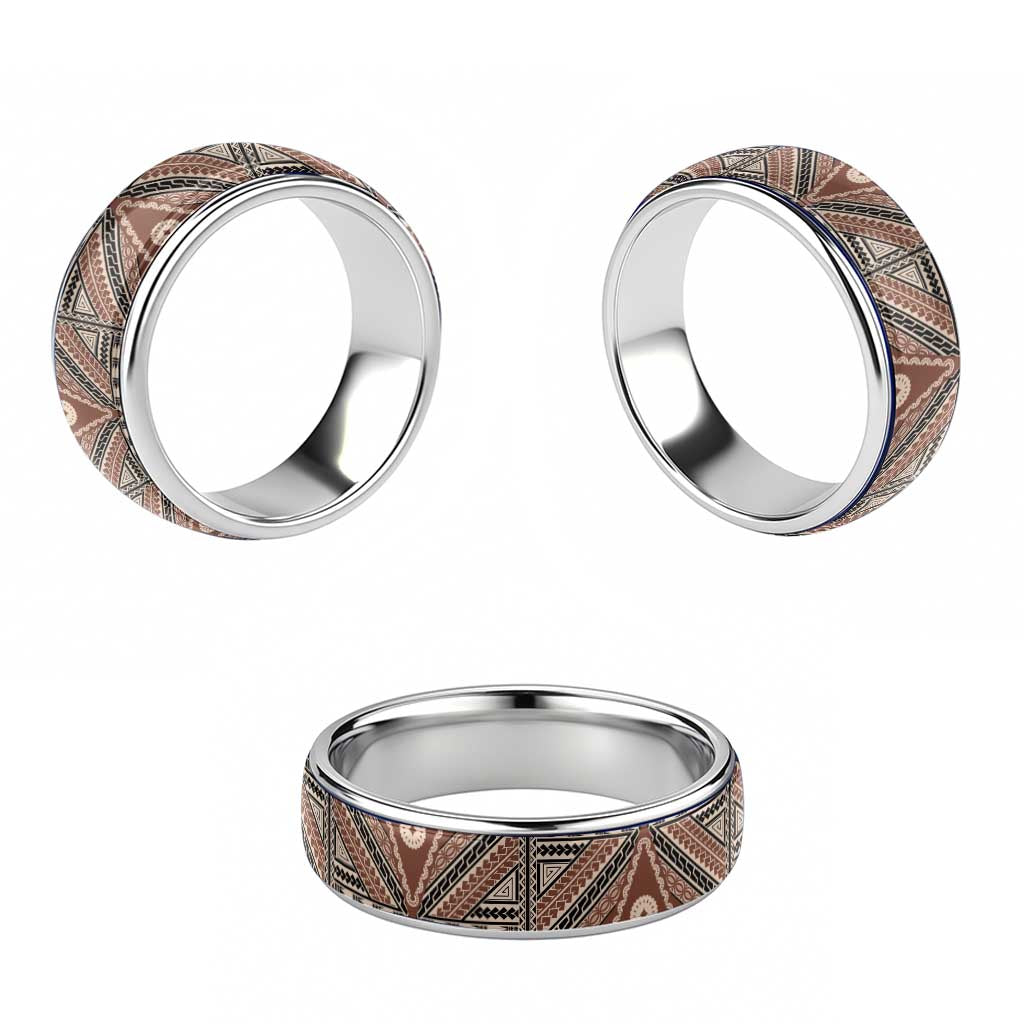 Vintage Bula Fiji Classic Ring Brown Tapa Motif Fijian Tribal Masi LT9 - Polynesian Pride