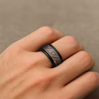 Vintage Bula Fiji Spinner Ring Brown Tapa Motif Fijian Tribal Masi LT9 - Polynesian Pride