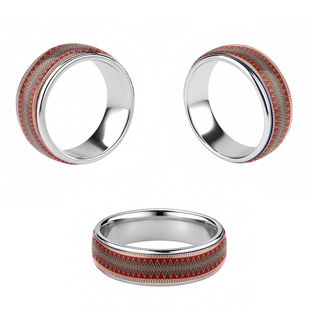 Vintage Bula Fiji Classic Ring Red Tapa Motif Fiji Traditional Masi Pattern - Polynesian Pride