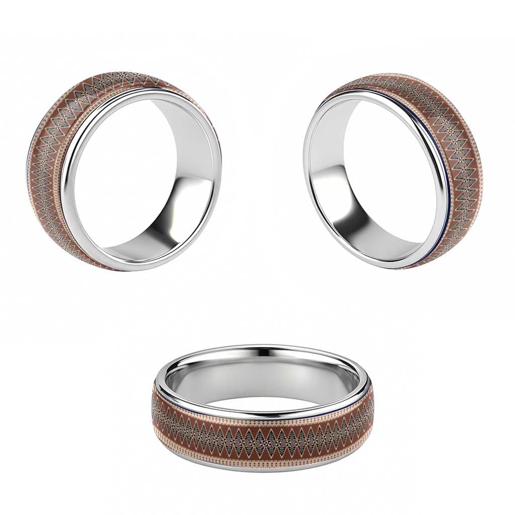 Vintage Bula Fiji Classic Ring Brown Tapa Motif Fiji Traditional Masi Pattern - Polynesian Pride