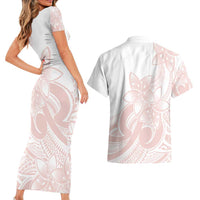 Polynesian Tribal Plumeria Lotu Tamaiti Couples Matching Short Sleeve Bodycon Dress and Hawaiian Shirt Pastel Blush LT9 - Polynesian Pride