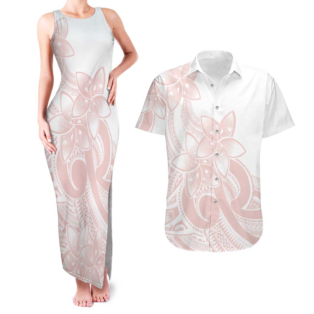 Polynesian Tribal Plumeria Lotu Tamaiti Couples Matching Tank Maxi Dress and Hawaiian Shirt Pastel Blush LT9 Blush - Polynesian Pride