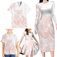 Polynesian Tribal Plumeria Lotu Tamaiti Family Matching Long Sleeve Bodycon Dress and Hawaiian Shirt Pastel Blush LT9 - Polynesian Pride