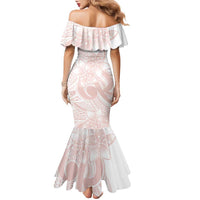 Polynesian Tribal Plumeria Lotu Tamaiti Family Matching Mermaid Dress and Hawaiian Shirt Pastel Blush LT9 - Polynesian Pride
