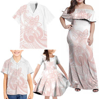 Polynesian Tribal Plumeria Lotu Tamaiti Family Matching Off Shoulder Maxi Dress and Hawaiian Shirt Pastel Blush LT9 - Polynesian Pride