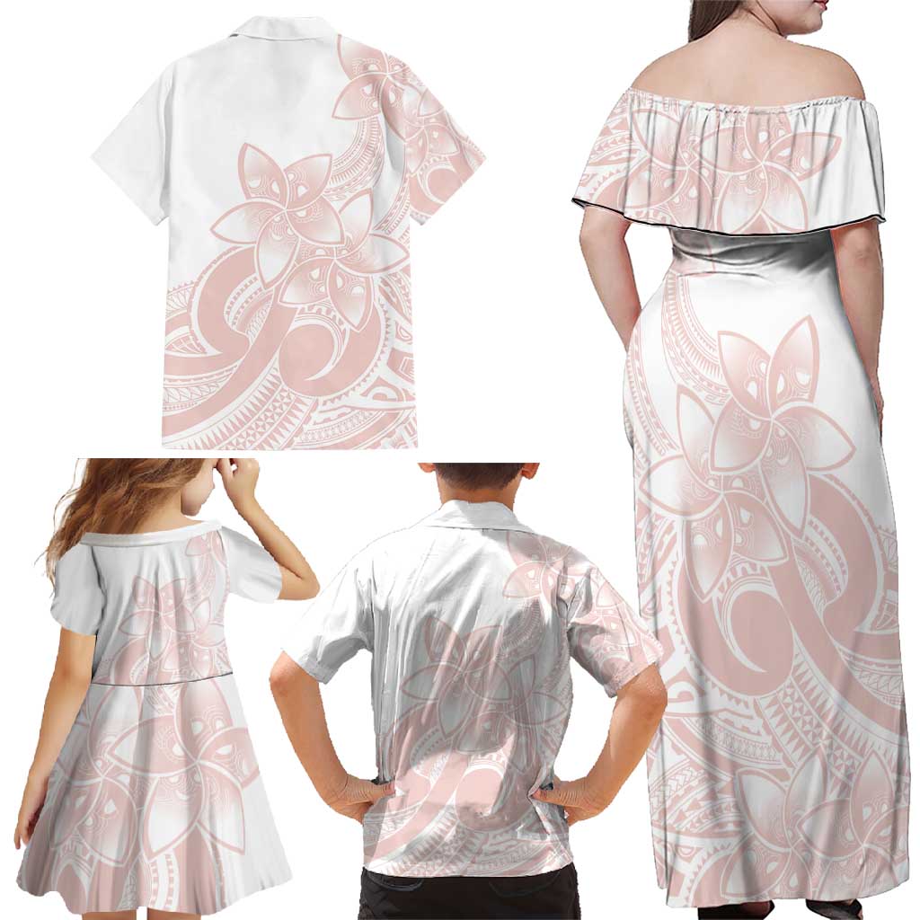 Polynesian Tribal Plumeria Lotu Tamaiti Family Matching Off Shoulder Maxi Dress and Hawaiian Shirt Pastel Blush LT9 - Polynesian Pride