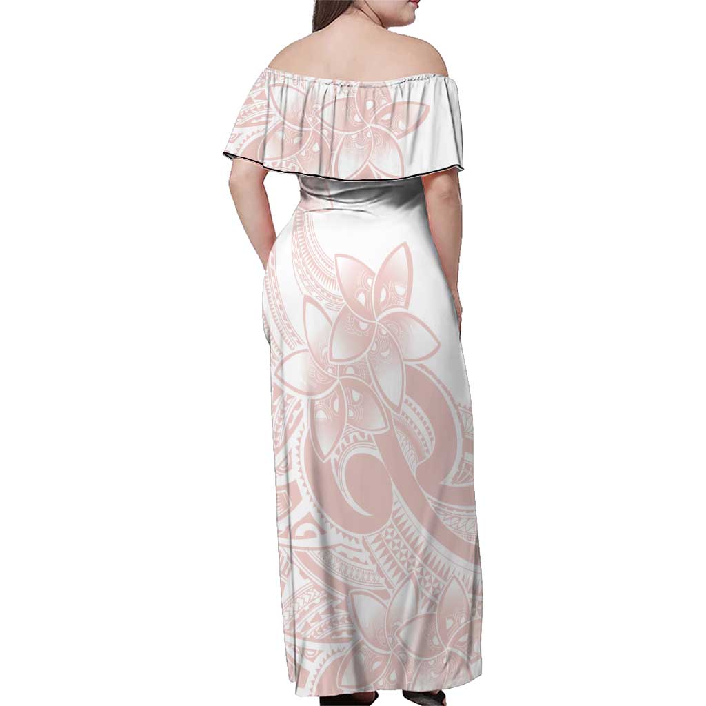 Polynesian Tribal Plumeria Lotu Tamaiti Family Matching Off Shoulder Maxi Dress and Hawaiian Shirt Pastel Blush LT9 - Polynesian Pride