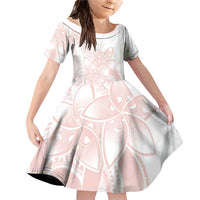 Polynesian Tribal Plumeria Lotu Tamaiti Family Matching Off Shoulder Short Dress and Hawaiian Shirt Pastel Blush LT9 Daughter's Dress Blush - Polynesian Pride