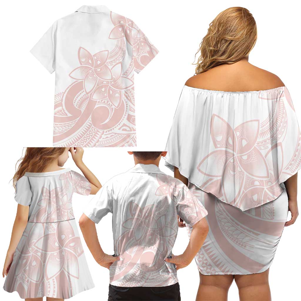 Polynesian Tribal Plumeria Lotu Tamaiti Family Matching Off Shoulder Short Dress and Hawaiian Shirt Pastel Blush LT9 - Polynesian Pride