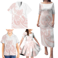 Polynesian Tribal Plumeria Lotu Tamaiti Family Matching Puletasi and Hawaiian Shirt Pastel Blush LT9 - Polynesian Pride
