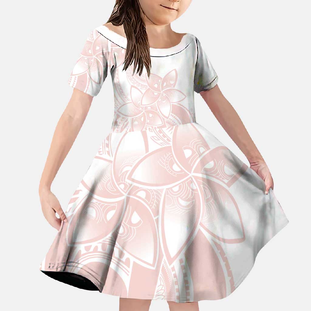 Polynesian Tribal Plumeria Lotu Tamaiti Family Matching Summer Maxi Dress and Hawaiian Shirt Pastel Blush LT9 Daughter's Dress Blush - Polynesian Pride