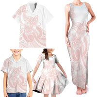 Polynesian Tribal Plumeria Lotu Tamaiti Family Matching Tank Maxi Dress and Hawaiian Shirt Pastel Blush LT9 - Polynesian Pride