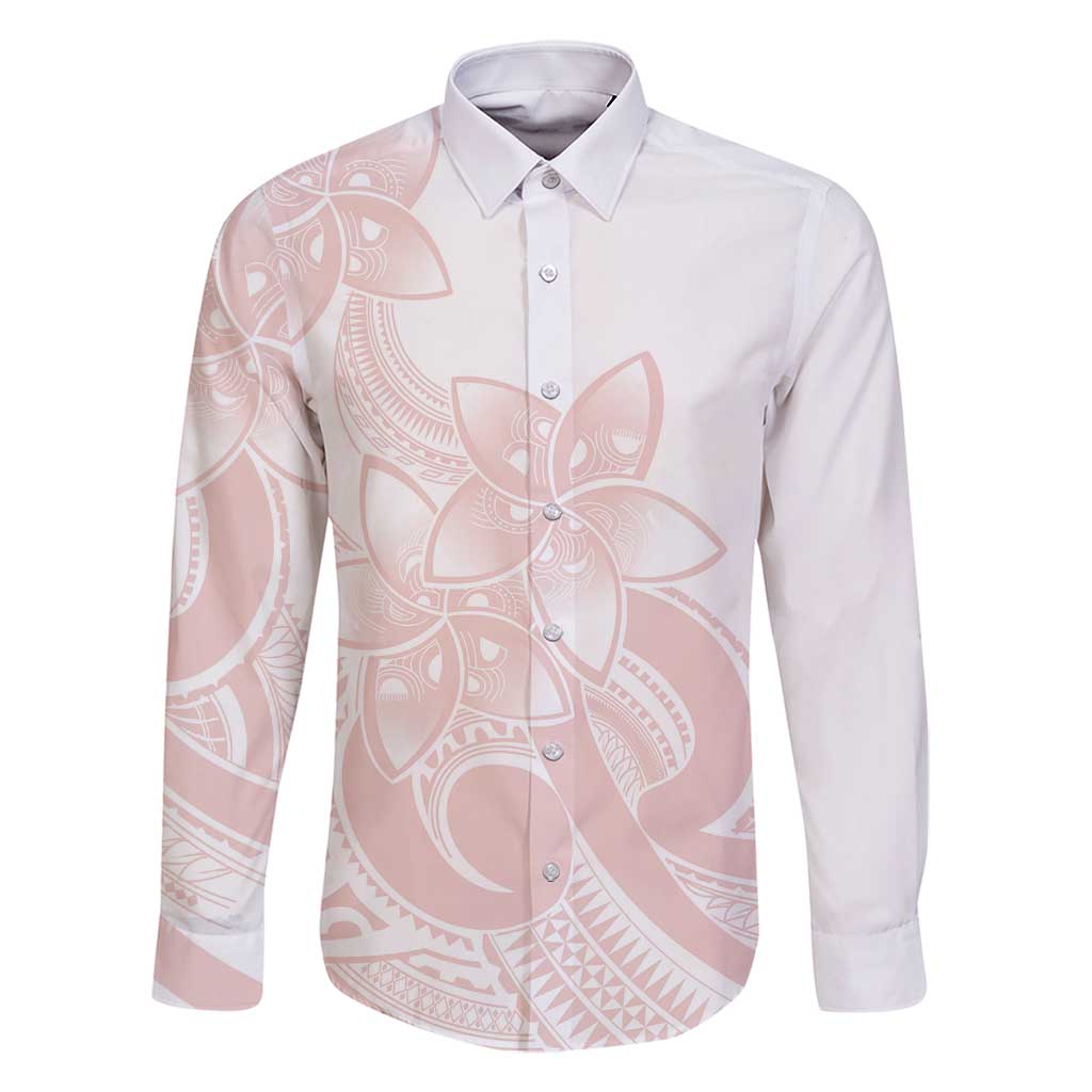 Polynesian Tribal Plumeria Lotu Tamaiti Family Matching Tank Maxi Dress and Hawaiian Shirt Pastel Blush LT9 Dad's Shirt - Long Sleeve Blush - Polynesian Pride