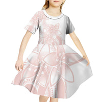 Polynesian Tribal Plumeria Lotu Tamaiti Kid Short Sleeve Dress Pastel Blush LT9 - Polynesian Pride