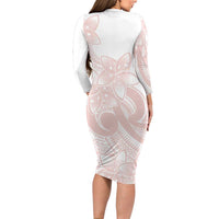 Polynesian Tribal Plumeria Lotu Tamaiti Long Sleeve Bodycon Dress Pastel Blush LT9 - Polynesian Pride
