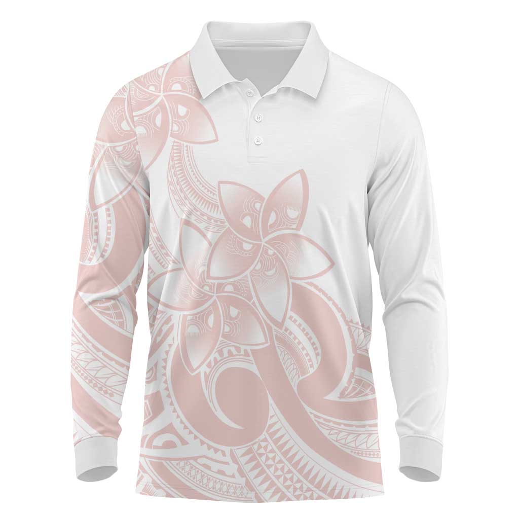 Polynesian Tribal Plumeria Lotu Tamaiti Long Sleeve Polo Shirt Pastel Blush LT9 Blush - Polynesian Pride