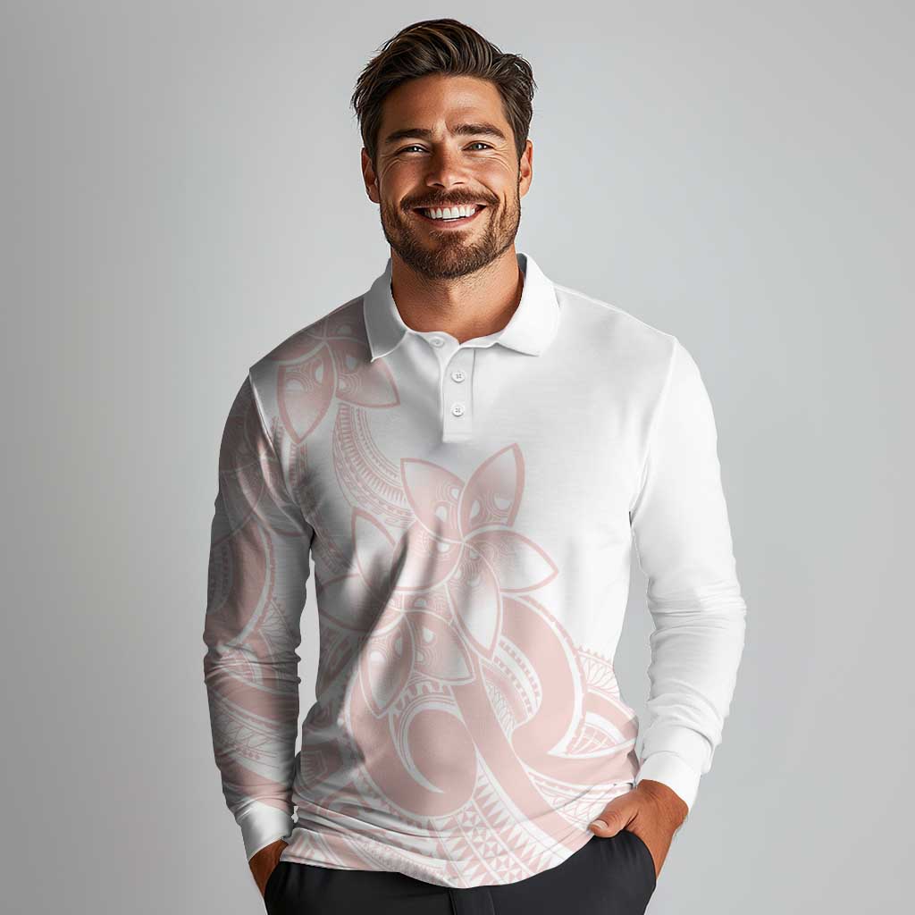 Polynesian Tribal Plumeria Lotu Tamaiti Long Sleeve Polo Shirt Pastel Blush LT9 - Polynesian Pride