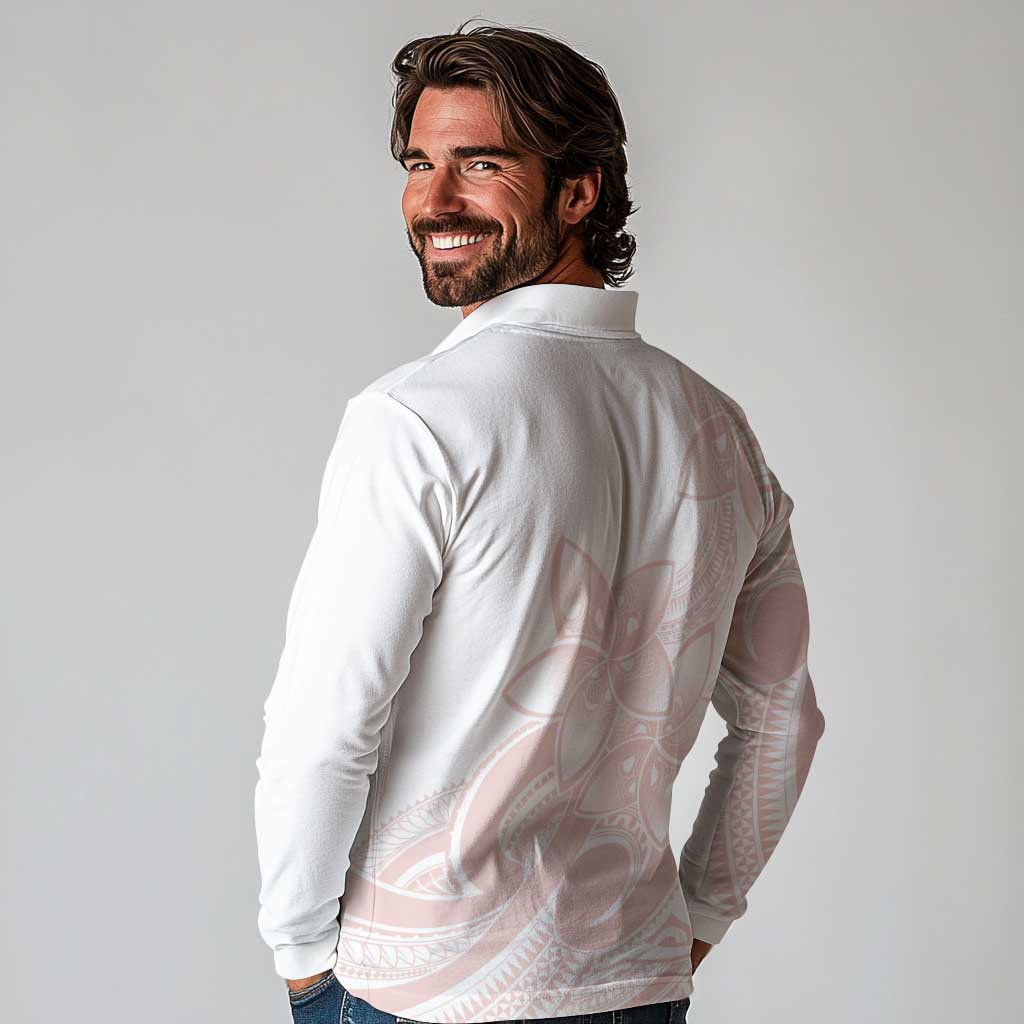Polynesian Tribal Plumeria Lotu Tamaiti Long Sleeve Polo Shirt Pastel Blush LT9 - Polynesian Pride