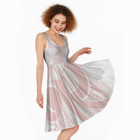 Polynesian Tribal Plumeria Lotu Tamaiti Midi Dress Pastel Blush LT9 - Polynesian Pride