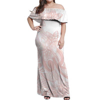 Polynesian Tribal Plumeria Lotu Tamaiti Off Shoulder Maxi Dress Pastel Blush LT9 Women Blush - Polynesian Pride