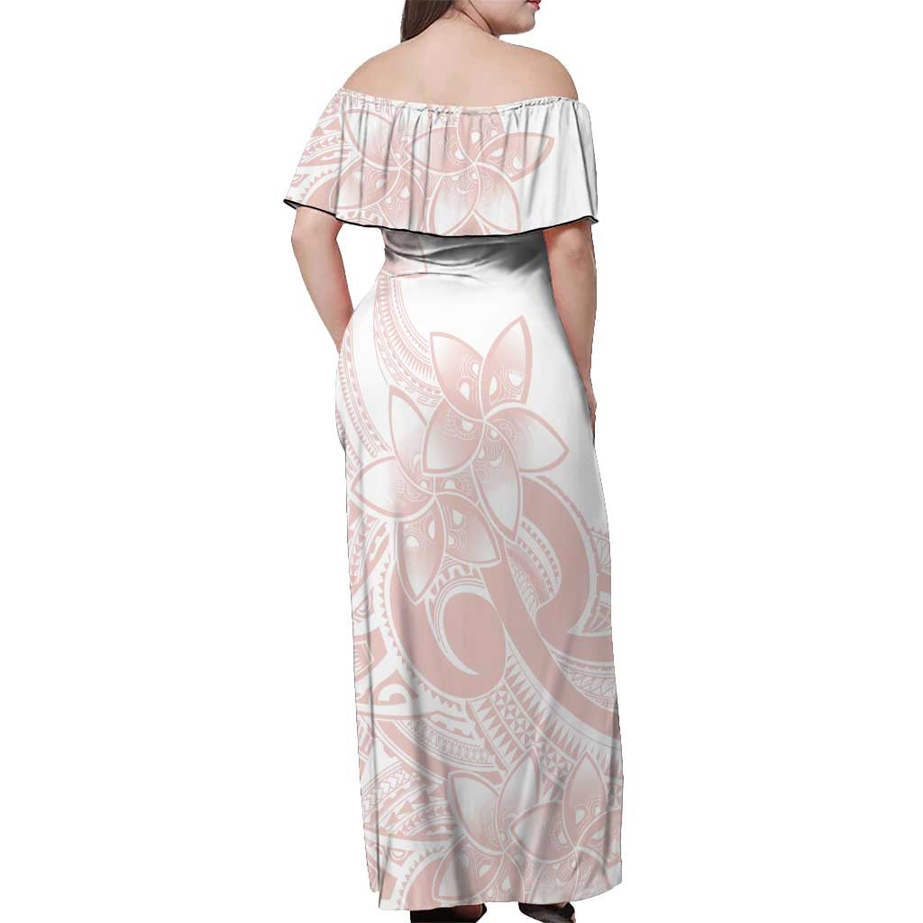Polynesian Tribal Plumeria Lotu Tamaiti Off Shoulder Maxi Dress Pastel Blush LT9 - Polynesian Pride