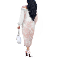 Polynesian Tribal Plumeria Lotu Tamaiti Off The Shoulder Long Sleeve Dress Pastel Blush LT9 - Polynesian Pride