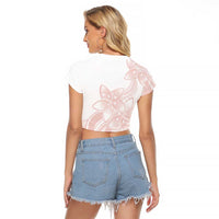 Polynesian Tribal Plumeria Lotu Tamaiti Raglan Cropped T Shirt Pastel Blush LT9 - Polynesian Pride