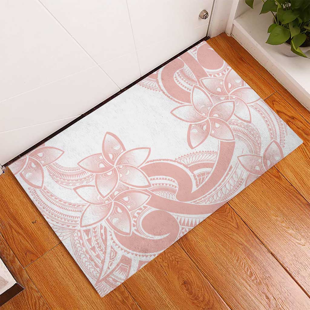 Polynesian Tribal Plumeria Lotu Tamaiti Rubber Doormat Pastel Blush - Polynesian Pride