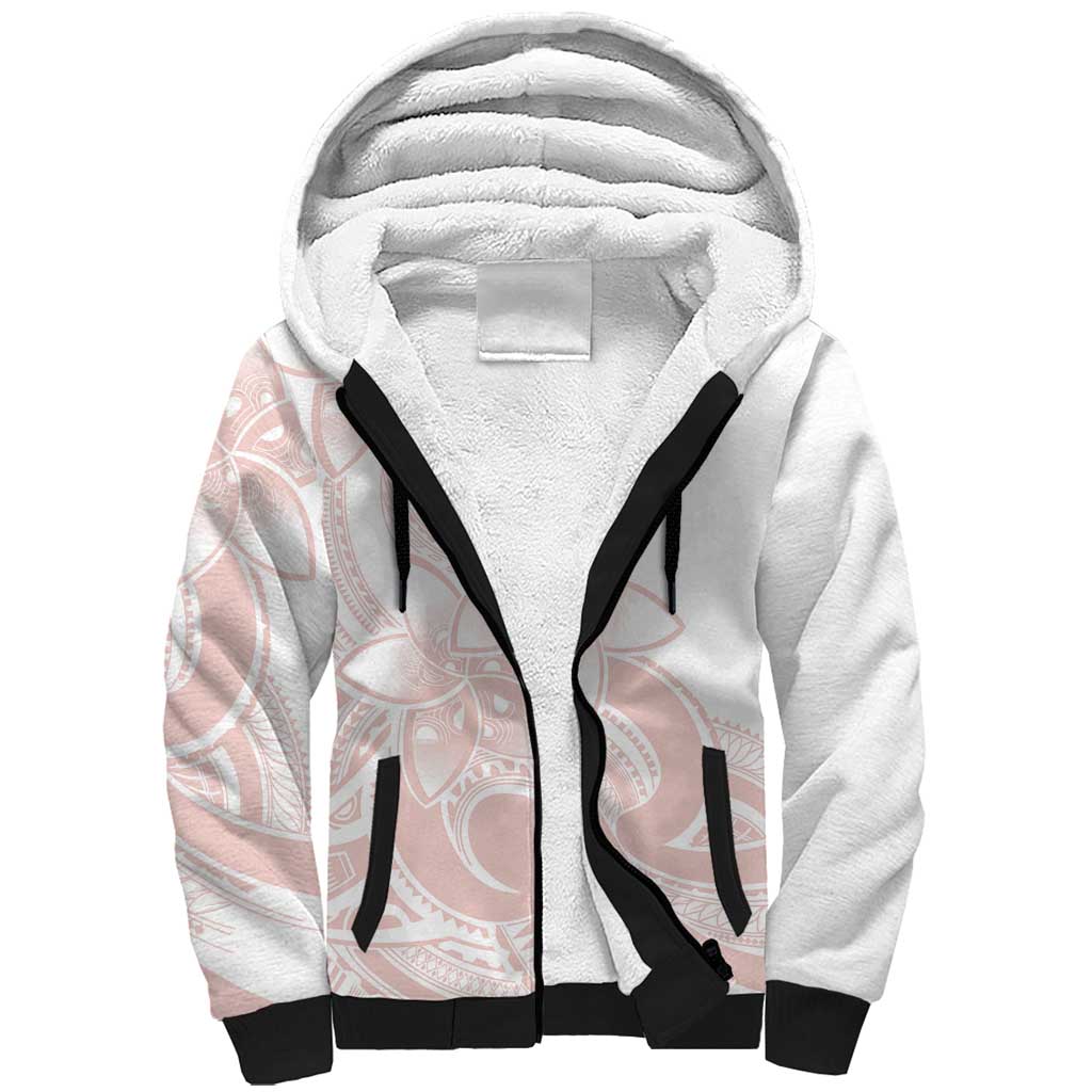 Polynesian Tribal Plumeria Lotu Tamaiti Sherpa Hoodie Pastel Blush - Polynesian Pride