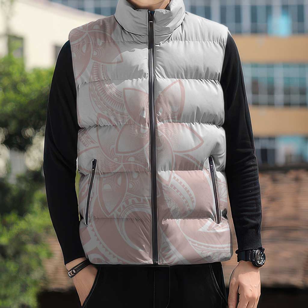 Polynesian Tribal Plumeria Lotu Tamaiti Sleeveless Puffer Jacket Pastel Blush - Polynesian Pride