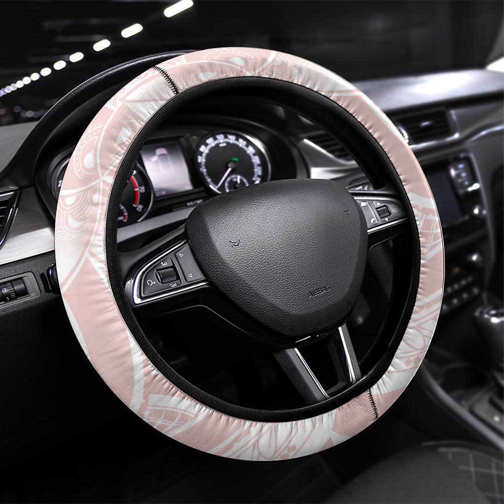 Polynesian Tribal Plumeria Lotu Tamaiti Steering Wheel Cover Pastel Blush - Polynesian Pride