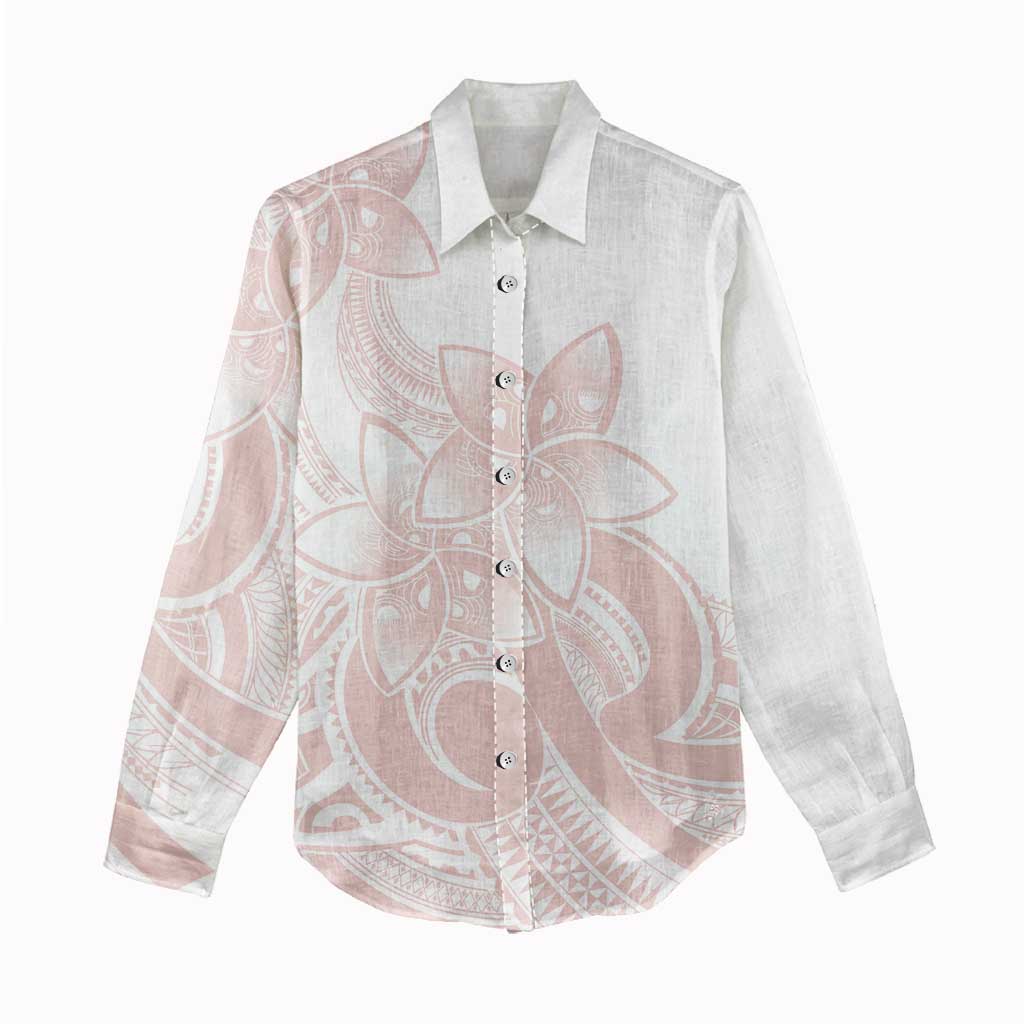 Polynesian Tribal Plumeria Lotu Tamaiti Women Casual Shirt Pastel Blush LT9 - Polynesian Pride