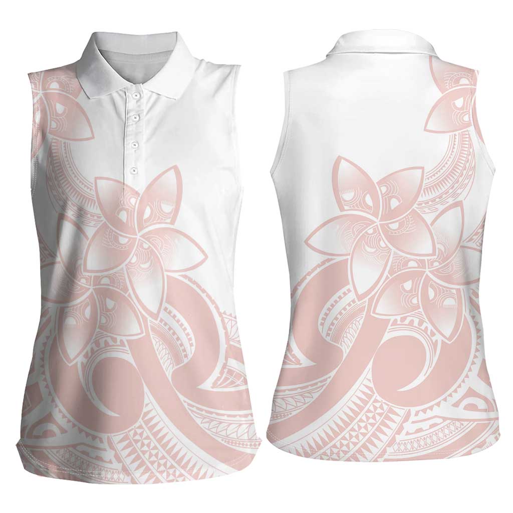 Polynesian Tribal Plumeria Lotu Tamaiti Women Sleeveless Polo Shirt Pastel Blush LT9 - Polynesian Pride