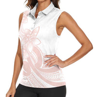 Polynesian Tribal Plumeria Lotu Tamaiti Women Sleeveless Polo Shirt Pastel Blush LT9 - Polynesian Pride