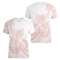 Polynesian Tribal Plumeria Lotu Tamaiti Women V-Neck T-Shirt Pastel Blush LT9 - Polynesian Pride