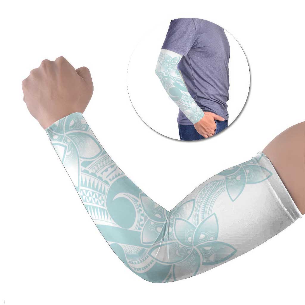 Polynesian Tribal Plumeria Lotu Tamaiti Arm Sleeves Pastel Cyan LT9 Set of 2 Cyan - Polynesian Pride