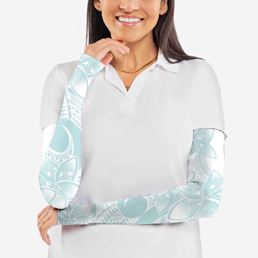 Polynesian Tribal Plumeria Lotu Tamaiti Arm Sleeves Pastel Cyan LT9 - Polynesian Pride