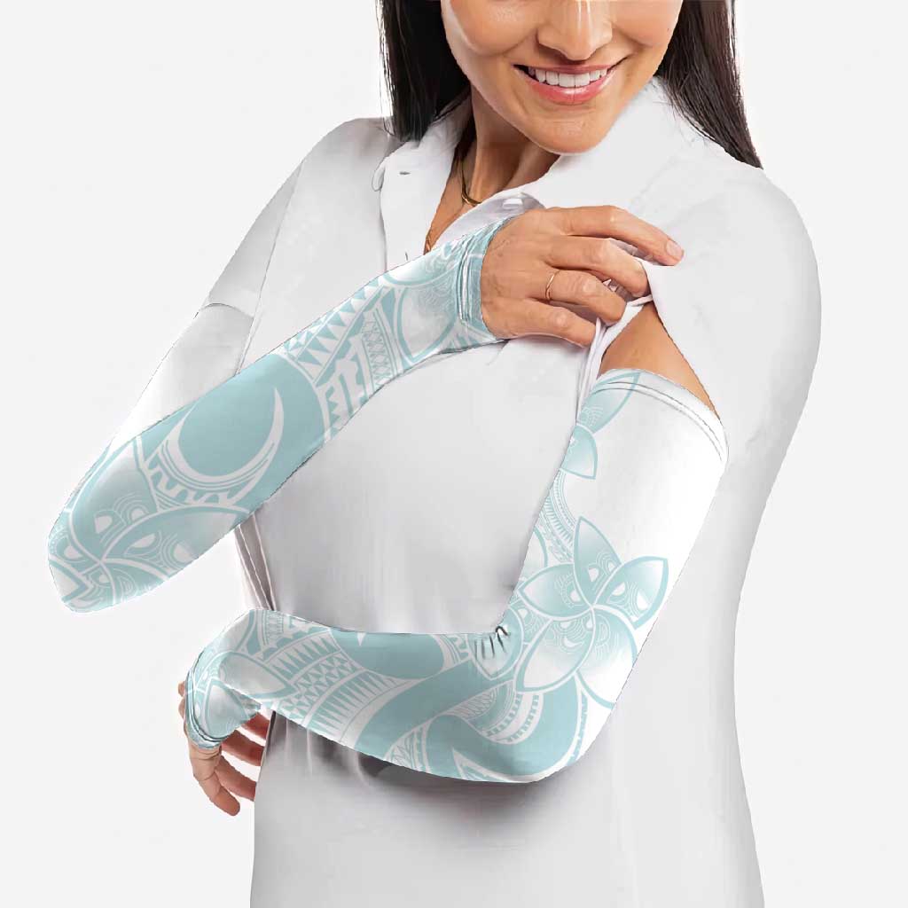 Polynesian Tribal Plumeria Lotu Tamaiti Arm Sleeves Pastel Cyan LT9 - Polynesian Pride