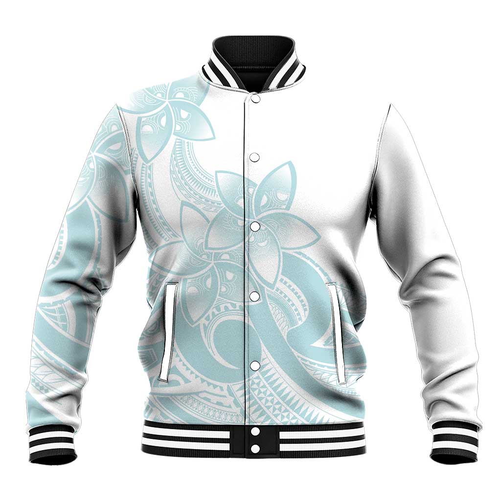 Polynesian Tribal Plumeria Lotu Tamaiti Baseball Jacket Pastel Cyan LT9 Unisex Cyan - Polynesian Pride