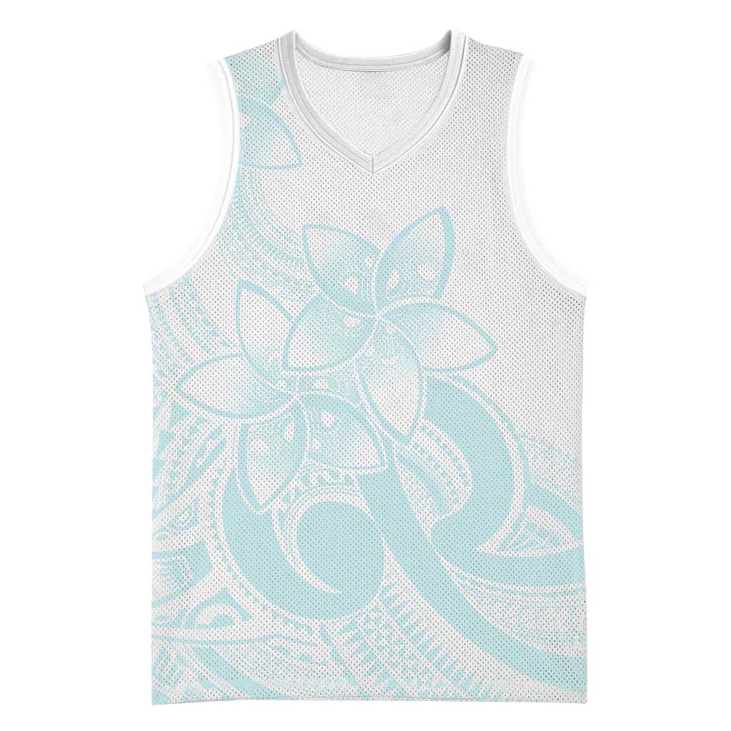 Polynesian Tribal Plumeria Lotu Tamaiti Basketball Jersey Pastel Cyan LT9 Unisex Cyan - Polynesian Pride