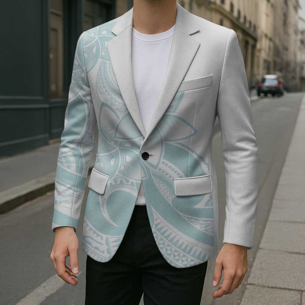Polynesian Tribal Plumeria Lotu Tamaiti Blazer Pastel Cyan - Polynesian Pride