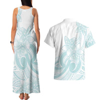 Polynesian Tribal Plumeria Lotu Tamaiti Couples Matching Tank Maxi Dress and Hawaiian Shirt Pastel Cyan LT9 - Polynesian Pride