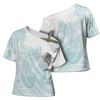 Polynesian Tribal Plumeria Lotu Tamaiti Cross Shoulder Shirt Pastel Cyan LT9 - Polynesian Pride