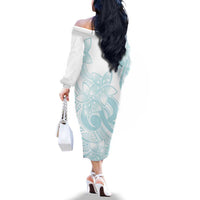 Polynesian Tribal Plumeria Lotu Tamaiti Family Matching Off The Shoulder Long Sleeve Dress and Hawaiian Shirt Pastel Cyan LT9 - Polynesian Pride
