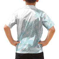 Polynesian Tribal Plumeria Lotu Tamaiti Family Matching Off Shoulder Maxi Dress and Hawaiian Shirt Pastel Cyan LT9 - Polynesian Pride