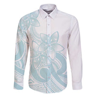 Polynesian Tribal Plumeria Lotu Tamaiti Family Matching Off Shoulder Short Dress and Hawaiian Shirt Pastel Cyan LT9 Dad's Shirt - Long Sleeve Cyan - Polynesian Pride