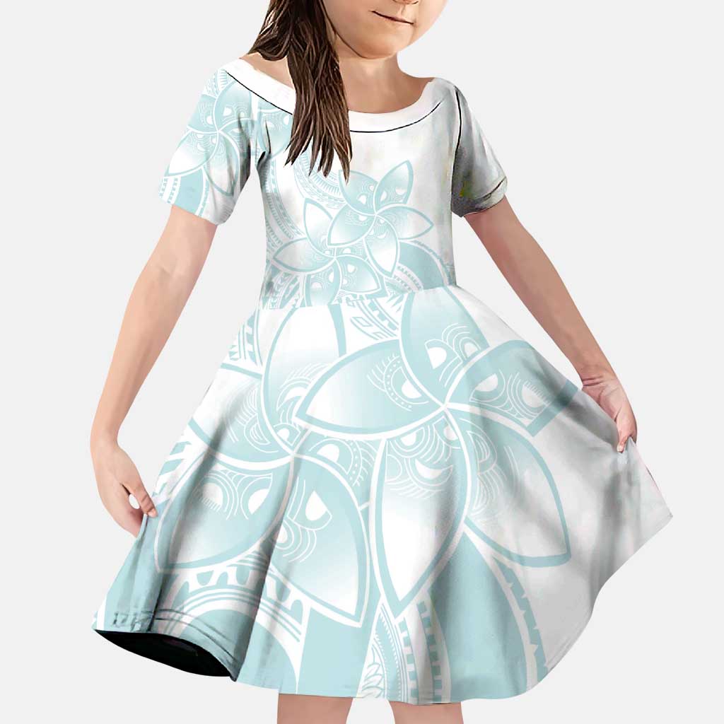 Polynesian Tribal Plumeria Lotu Tamaiti Family Matching Puletasi and Hawaiian Shirt Pastel Cyan LT9 Daughter's Dress Cyan - Polynesian Pride