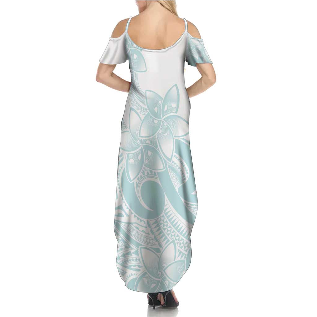 Polynesian Tribal Plumeria Lotu Tamaiti Family Matching Summer Maxi Dress and Hawaiian Shirt Pastel Cyan LT9 - Polynesian Pride