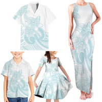 Polynesian Tribal Plumeria Lotu Tamaiti Family Matching Tank Maxi Dress and Hawaiian Shirt Pastel Cyan LT9 - Polynesian Pride